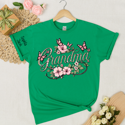 Personalized Floral Grandma Shirt with Custom Name - Custom Butterfly Floral T-shirt for Grandmother Gift