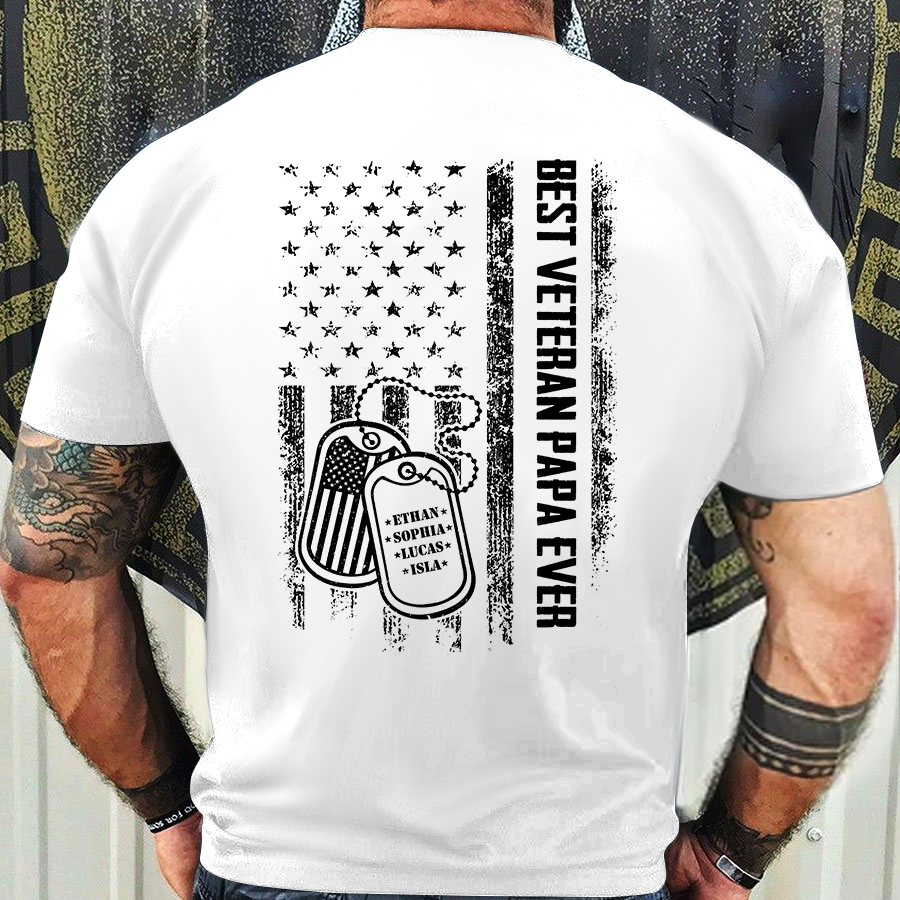 Best Veteran Papa Ever Shirt – Custom Tags with Kids' Names – Military Grandpa Gift