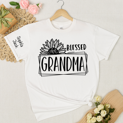 Personalized Blessed Grandma T-Shirt with Custom Names - Unique Gift for Grandma, Family, or Loved Ones
