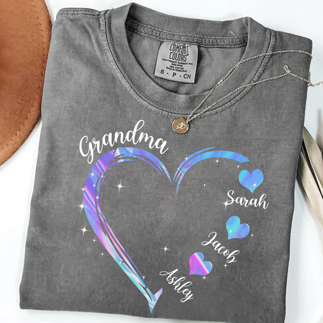 Grandma and Grandkids, Forever In Grandma's Heart - Family Personalized Custom Comfort Colors T-Shirt