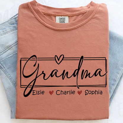 Personalized Grandma Shirt – Custom Family Name T-Shirt with Grandkids' Names – Gift for Grandma, Nana, Mom – Mother's Day, Birthday Gift