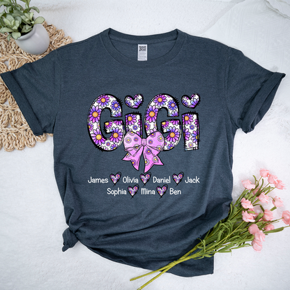Personalized Gigi Purple Daisy Color With Grandkids Mother's Day TH T-Shirt