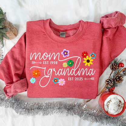 Custom Mom And Grandma Est Sweatshirt Flower Color With Grandkids Hoodie