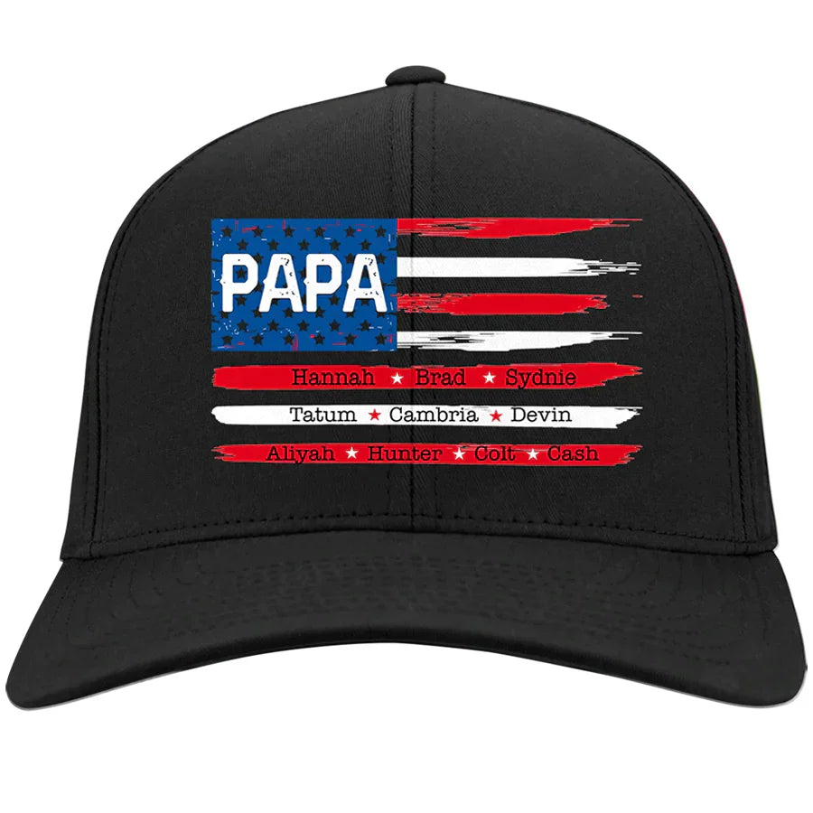 Personalized Papa Flag with grandkids, Happy Father's Day Classic Cap