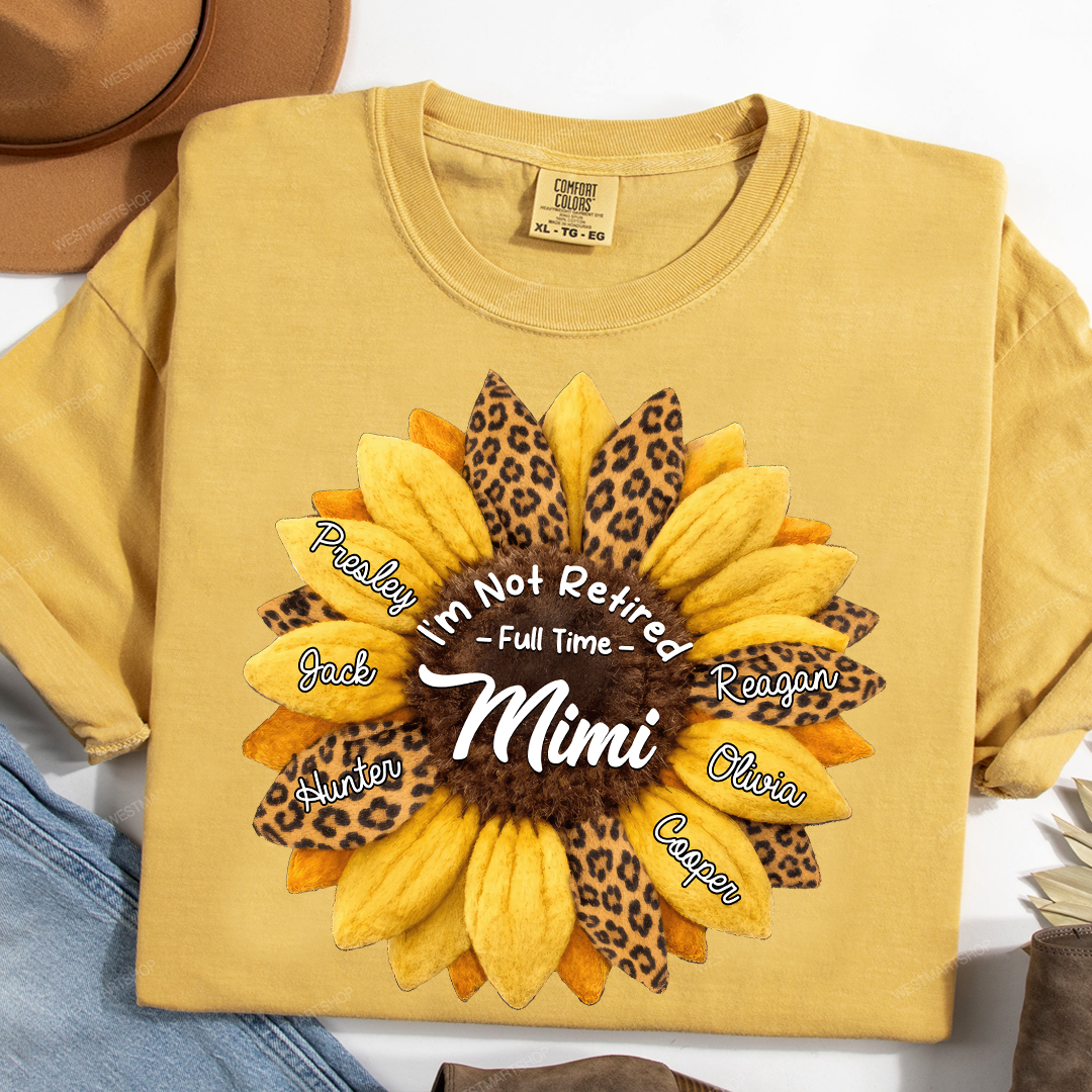 Custom Grandma Shirt, Personalized Sunflower Leopard Print Tee with Kids' Numbers, Gift for Grandma