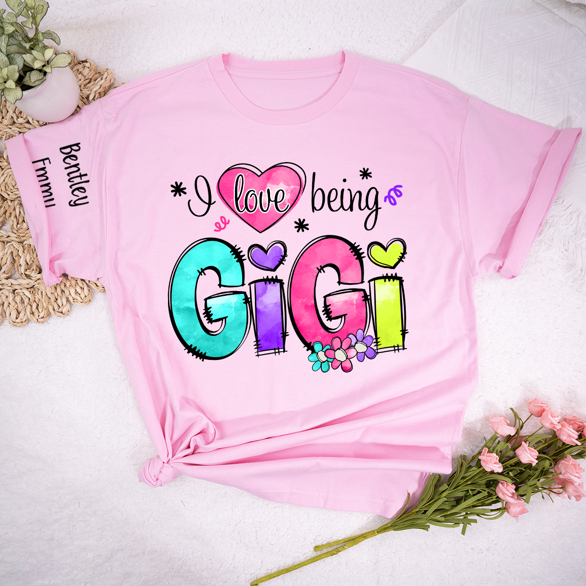 Personalized I Love Being Gigi Shirt, Custom Nickname and Grandkids' Names T-Shirt