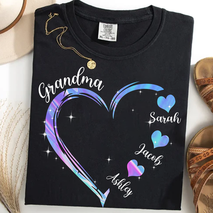 Grandma and Grandkids, Forever In Grandma's Heart - Family Personalized Custom Comfort Colors T-Shirt