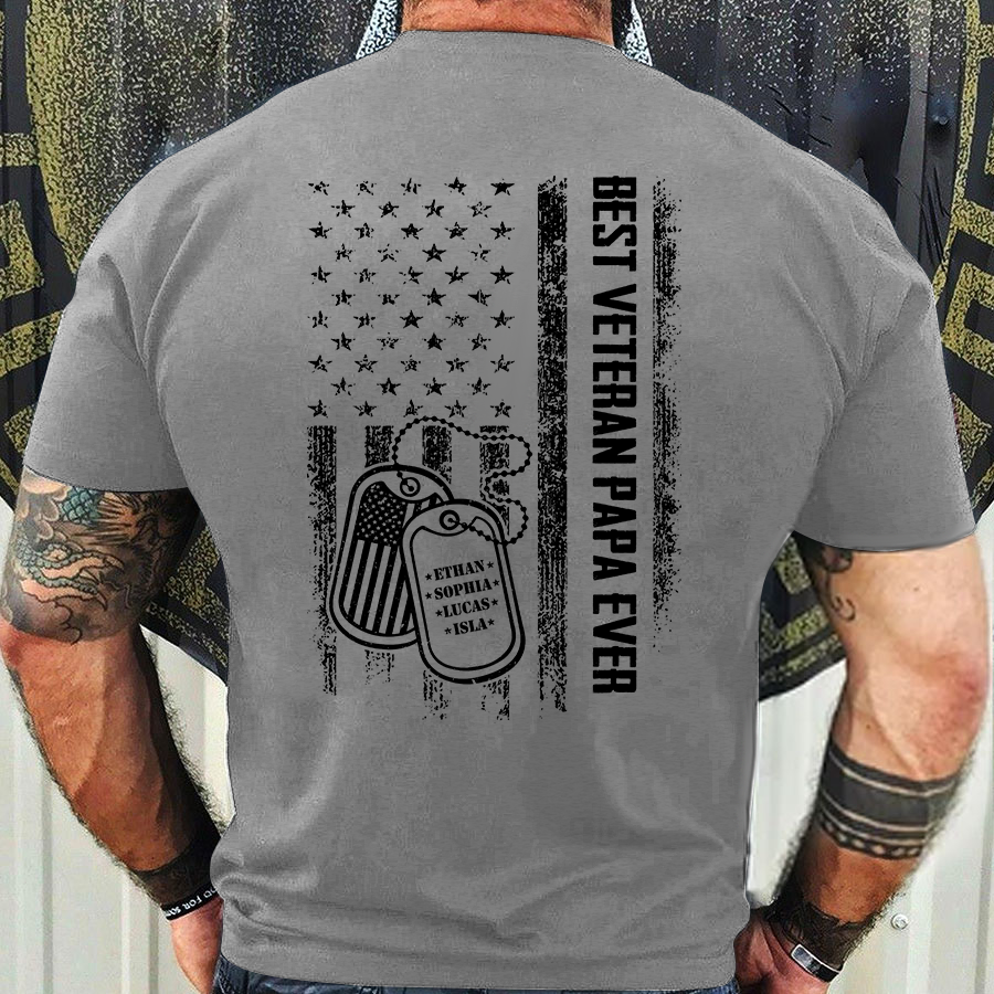 Best Veteran Papa Ever Shirt – Custom Tags with Kids' Names – Military Grandpa Gift