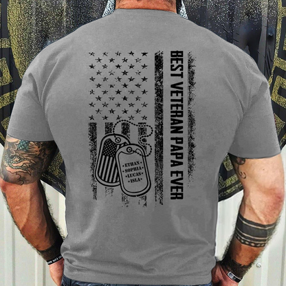 Best Veteran Papa Ever Shirt – Custom Tags with Kids' Names – Military Grandpa Gift