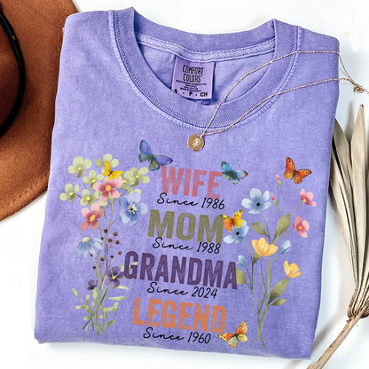 Personalized Wife Mom Grandma Legend Shirt – Custom Years Floral Butterfly Design Gift for Her
