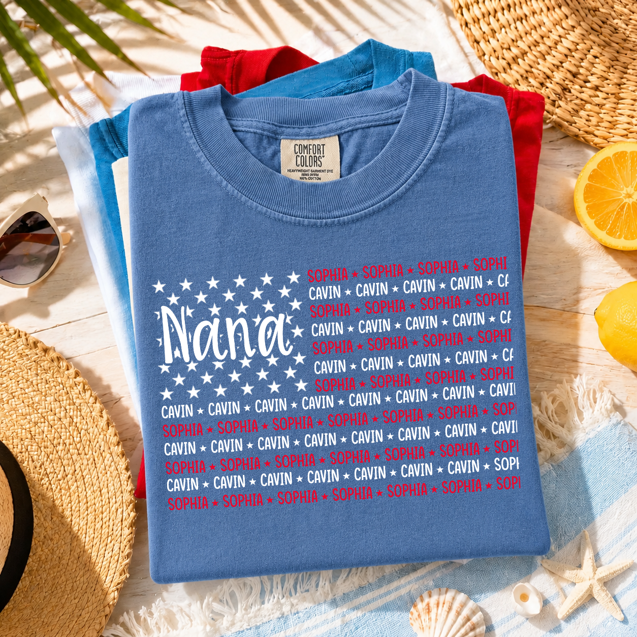 Personalized Grandma and Kids American Flag Shirt, Comfort Colors®USA 250th Anniversary Patriotic Shirt