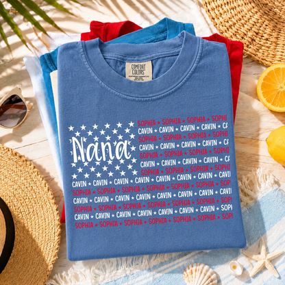 Personalized Grandma and Kids American Flag Shirt, Comfort Colors®USA 250th Anniversary Patriotic Shirt