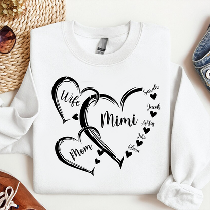 Personalized Wife Mom Mimi Heart Sweatshirt, Grandma Shirt, Grandma Heart with kidnames, Custom Grandma with kidnames