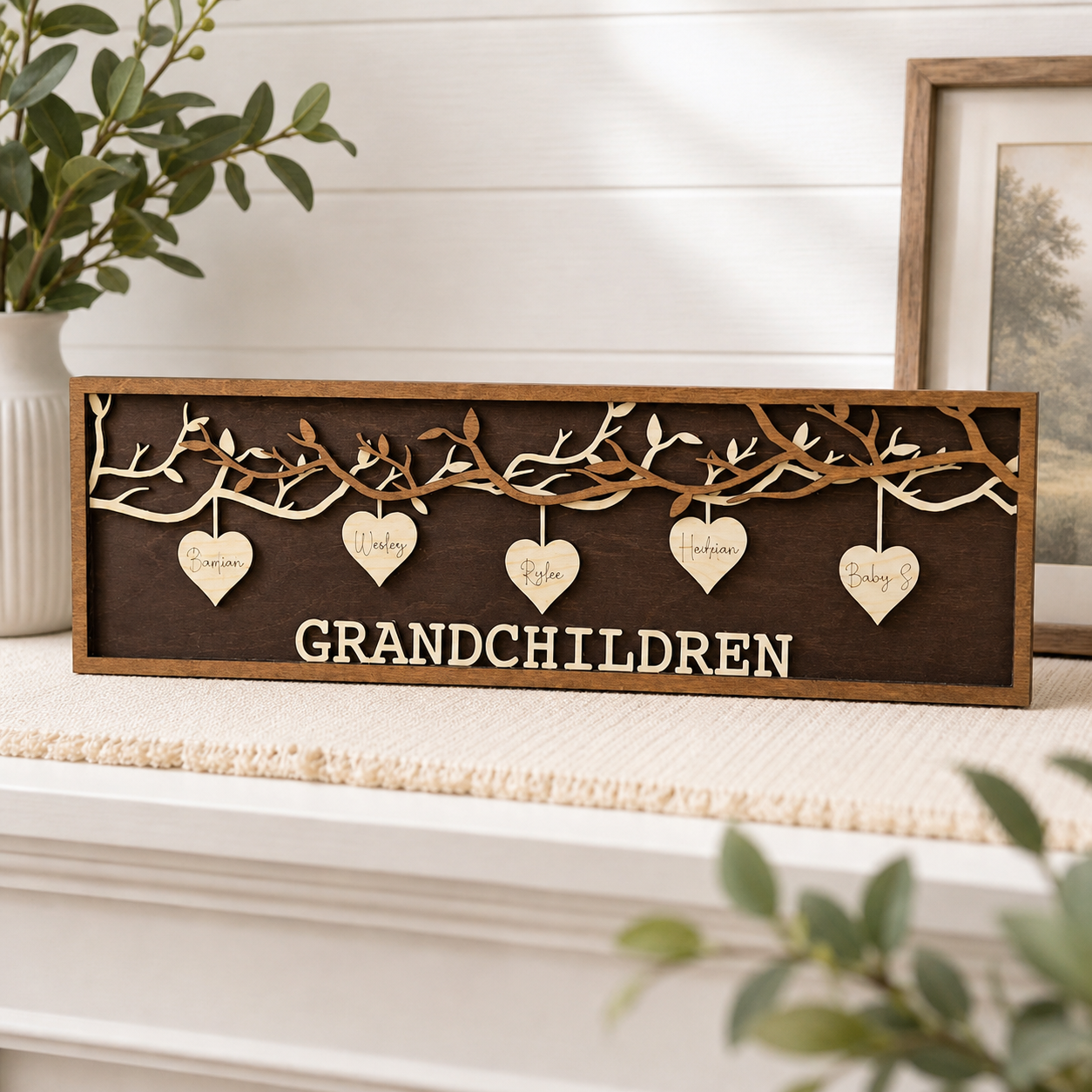 Personalized Grandchildren Wooden Sign, Custom Names Family Tree Decor, Unique Gift for Grandma Grandpa