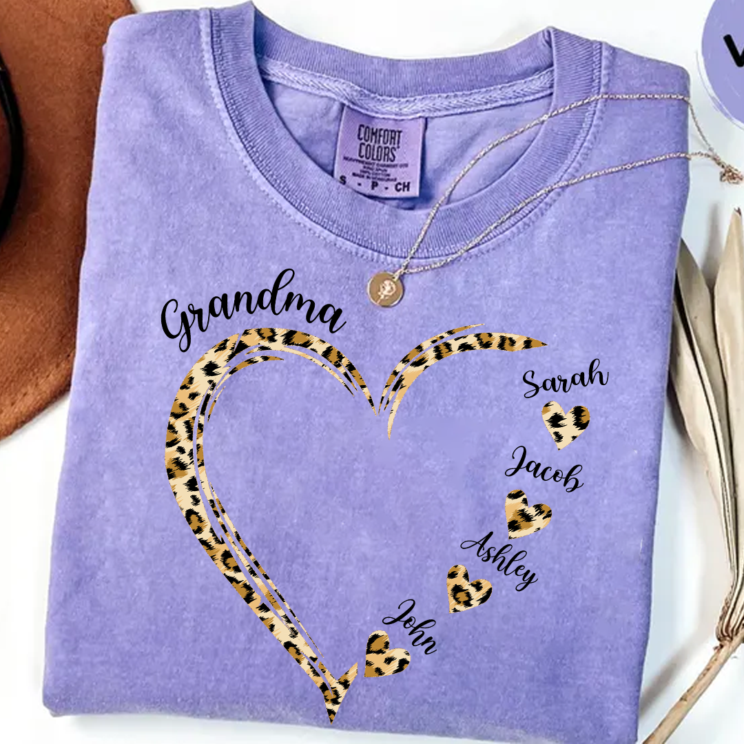 Grandma and Grandkids, Forever In Grandma's Heart - Family Personalized Custom Comfort Colors T-Shirt