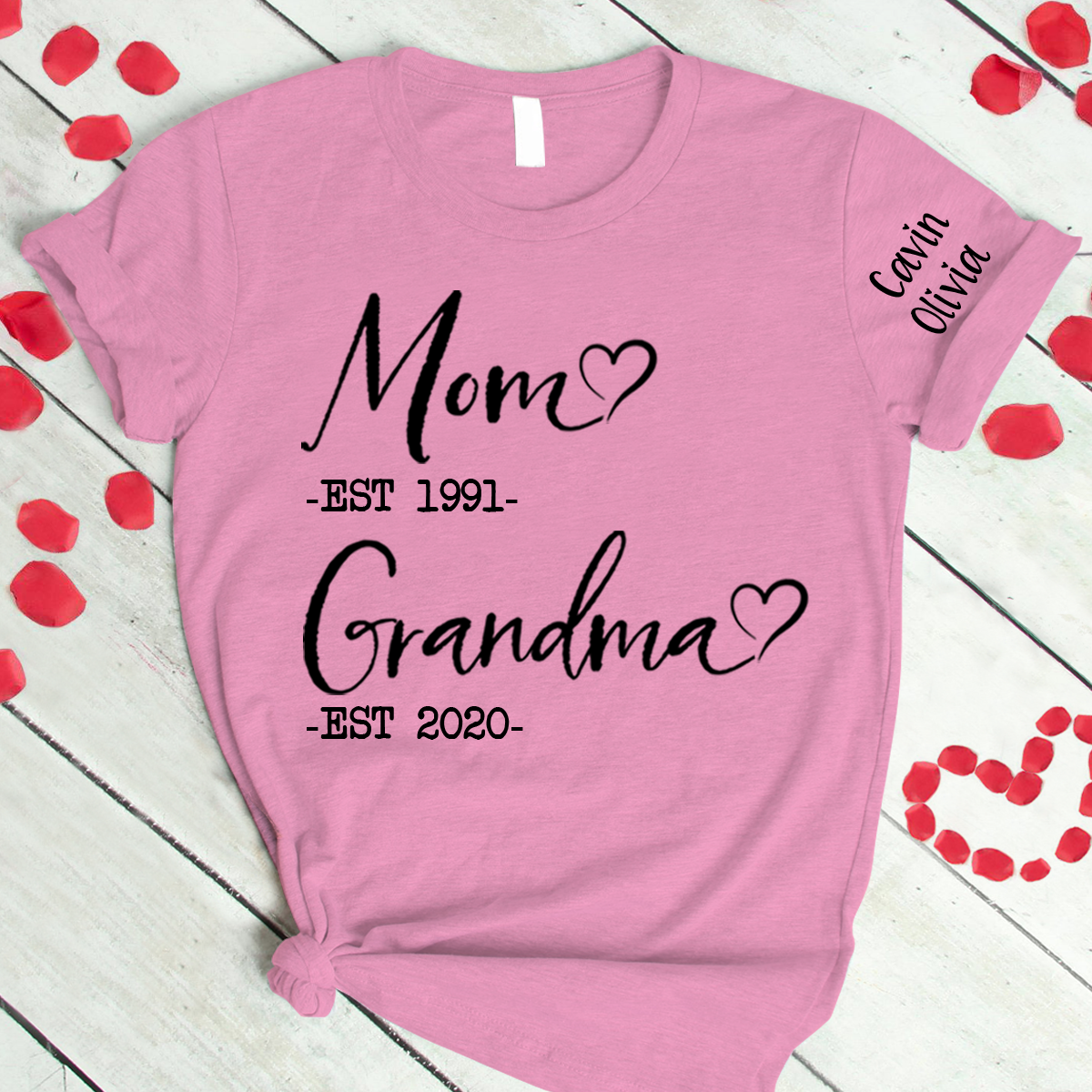 Custom Mom Grandma Est With Grandkids T-Shirt, Personalized Mother's Day Shirt For Mom Grandma Mimi Nana Gigi Gaga