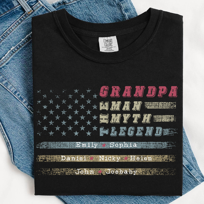 Grandpa The Man The Myth The Legend Shirt - Custom Comfort Colors Tee with Grandkids Names - Father's Day Gift