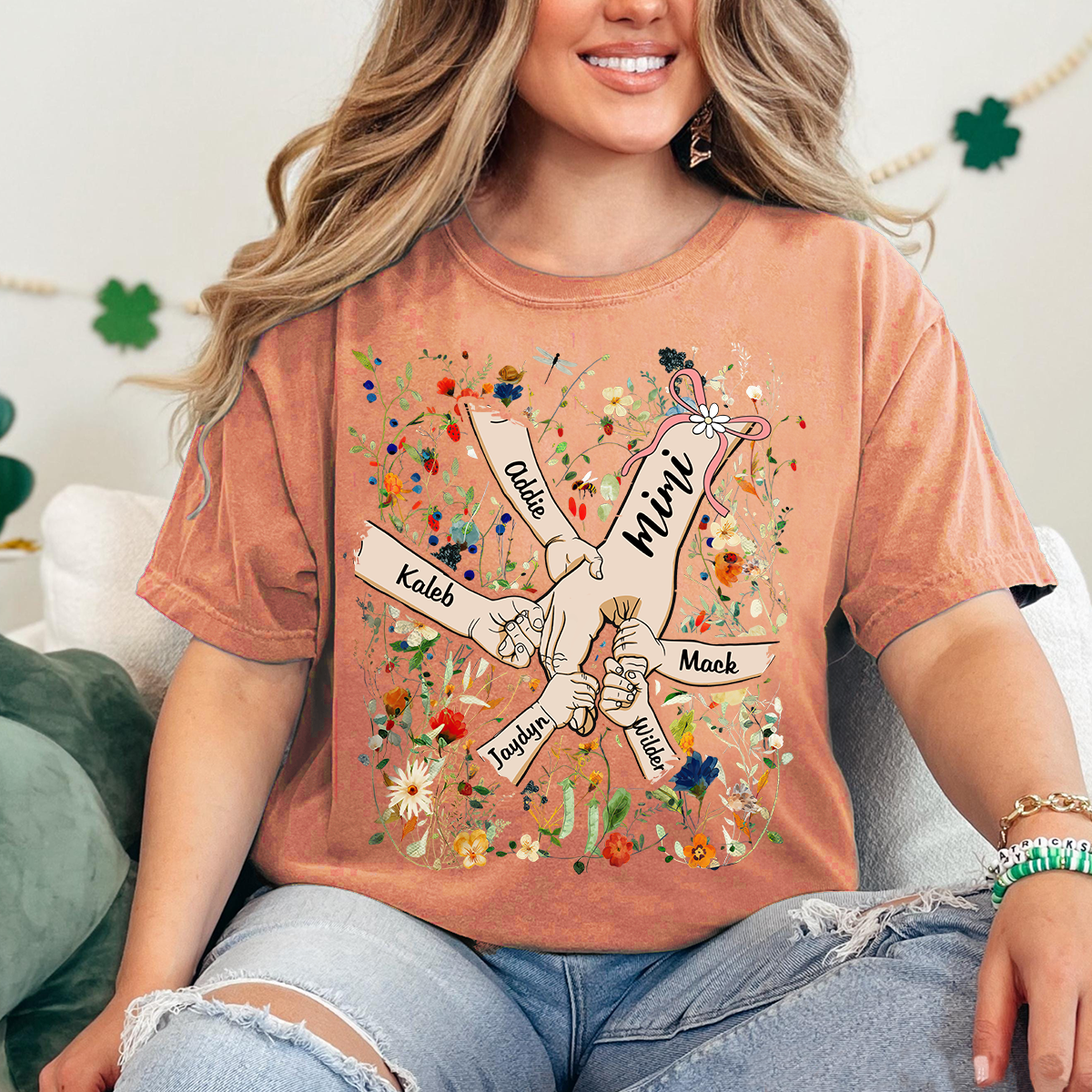 Comfort Colors® Mimi Hand Flower 2025 T-Shirt, Custom Grandma With Grandkids Shirt