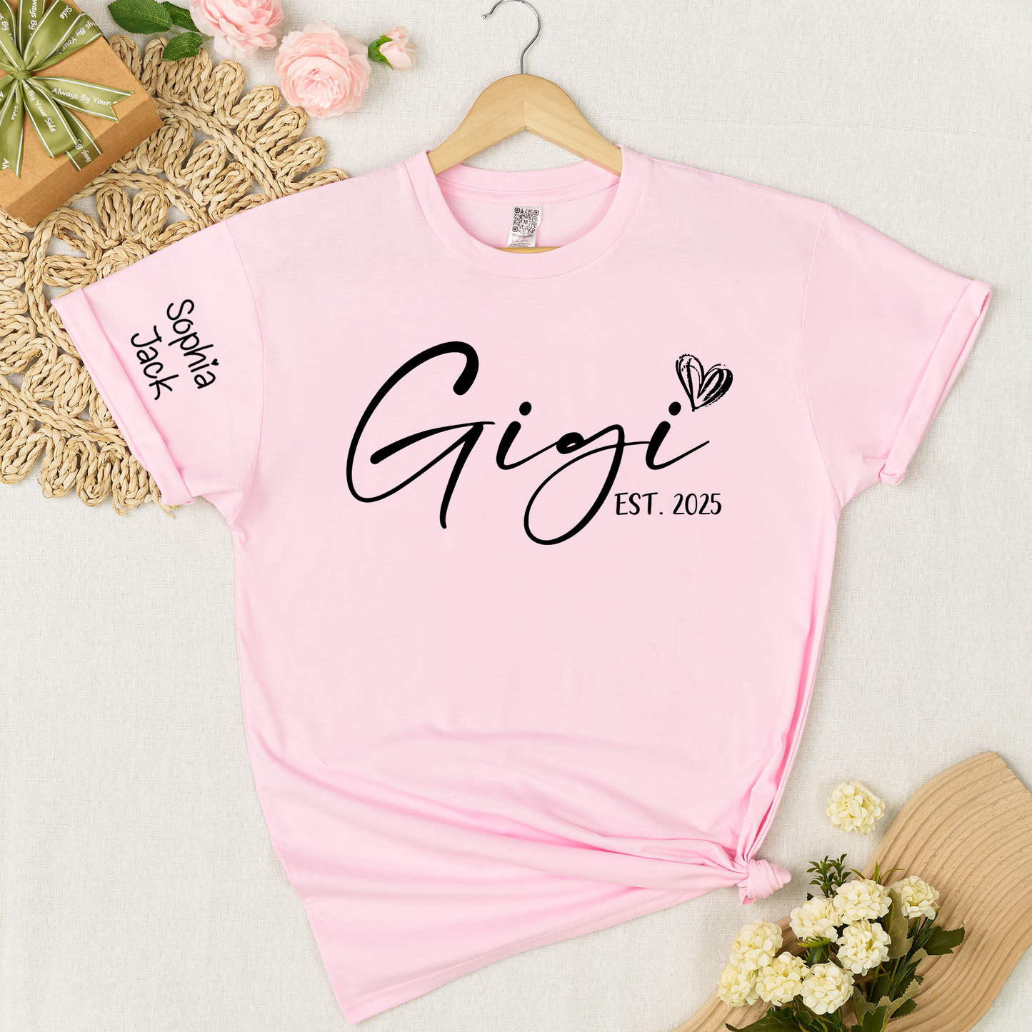 Personalized Gigi EST. 2025 T-Shirt with Custom Names for Family - Unique Gift for Grandma, Mom, or Loved Ones