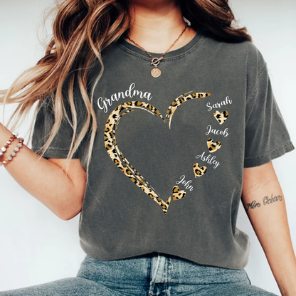Grandma and Grandkids, Forever In Grandma's Heart - Family Personalized Custom Comfort Colors T-Shirt