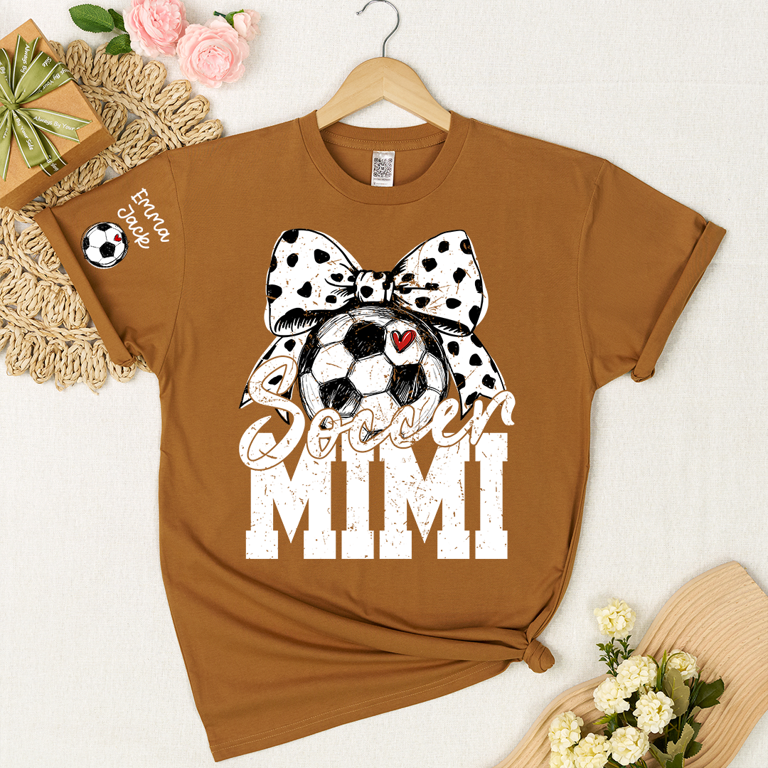 Personalized Soccer Mimi Shirt, Soccer Ball and Bow Design with Kids Names