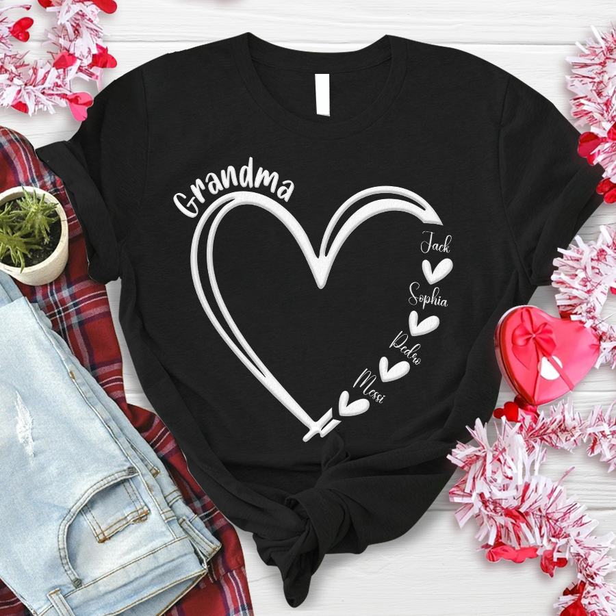 Custom Name Grandma And Kids, Puff Print Design  LTP01