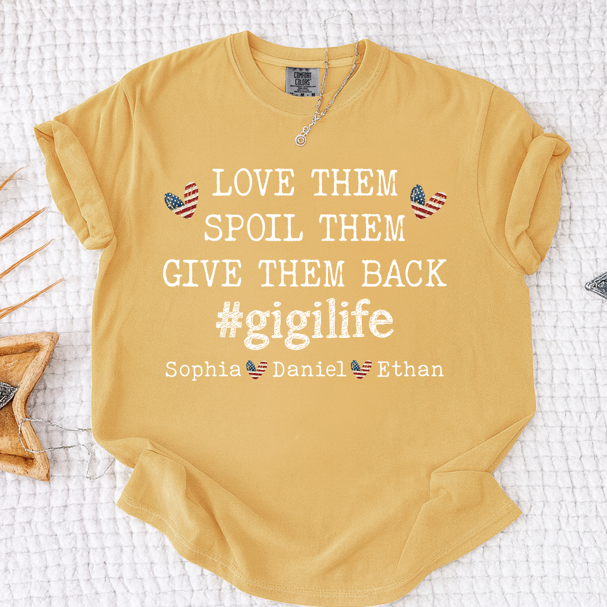Comfort Colors Custom Gigi Shirt, LOVE THEM SPOIL THEM GIVE THEM BACK with Kids' Names, Idea Gift for Grandma