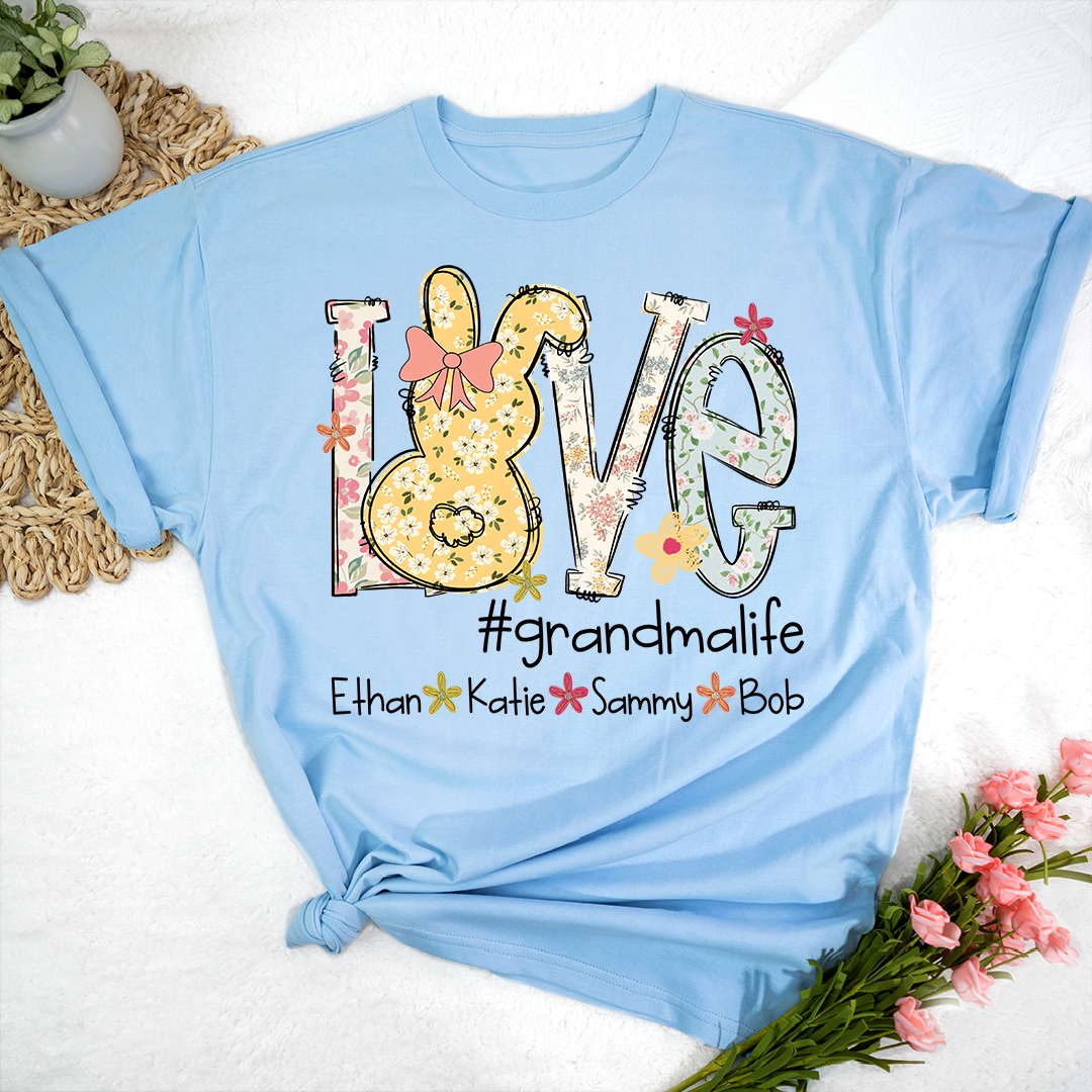 Love Grandma Life T Shirt, Personalized Flower Design with Children Names
