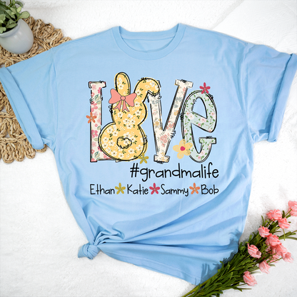 Love Grandma Life T Shirt, Personalized Flower Design with Children Names