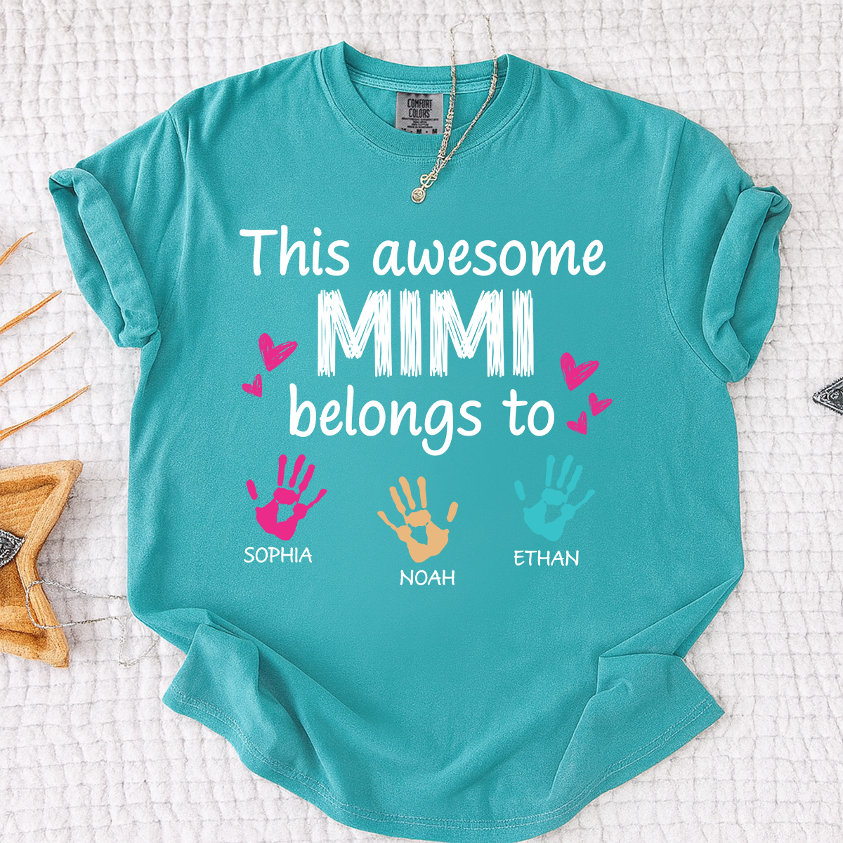 Comfort Colors Custom This Awesome Mimi Belongs to T-shirt with Handprint Design and Grandkids' Names