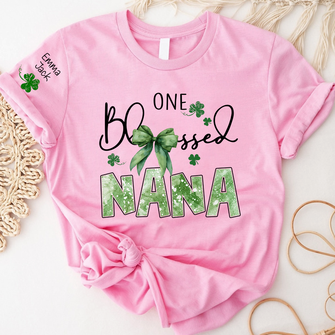 One Blessed Nana T-Shirt, St Patrick’s Day Shamrock Family T Shirt with For Gift Grandma And Kids
