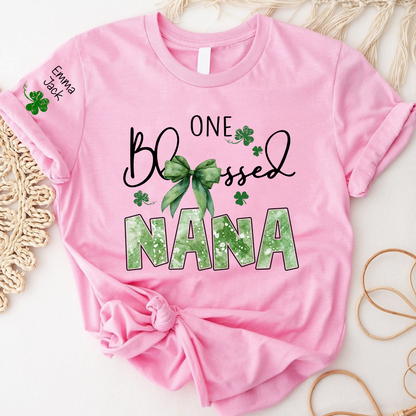 One Blessed Nana T-Shirt, St Patrick’s Day Shamrock Family T Shirt with For Gift Grandma And Kids