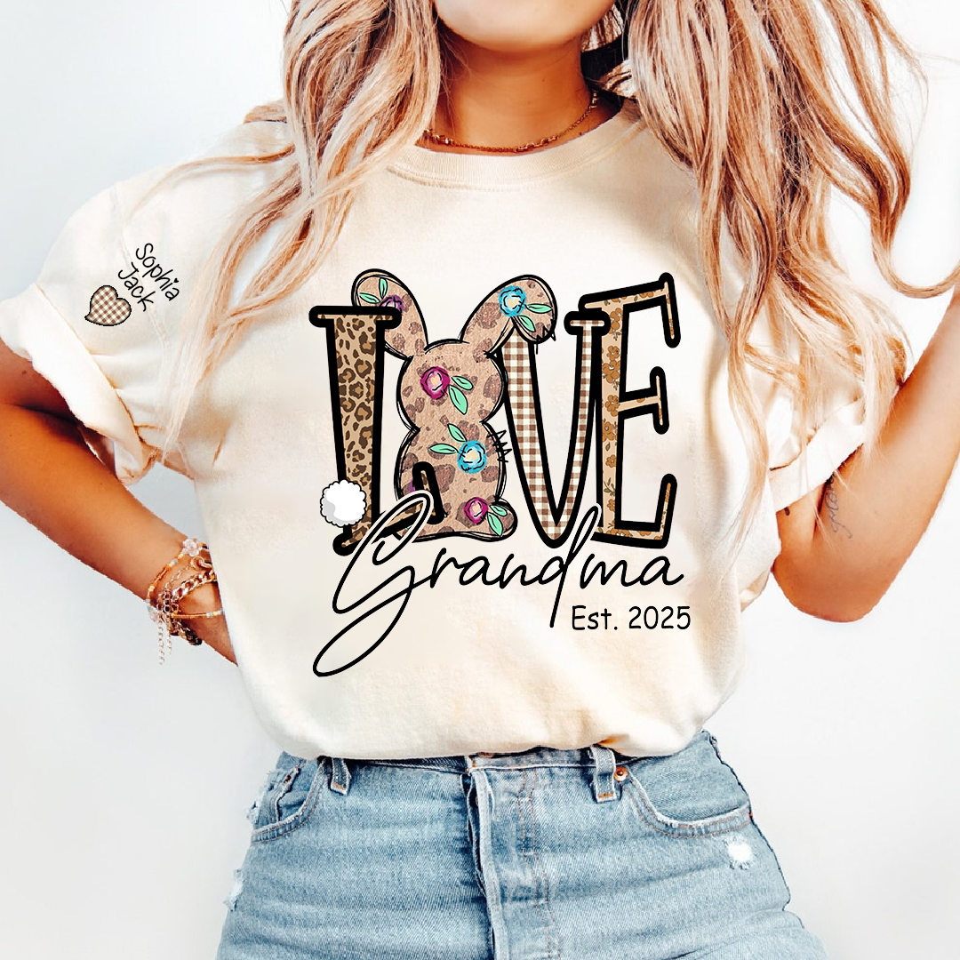 Personalized Love Gigi Easter T Shirt, Bunny And Egg Design With Names For Grandma