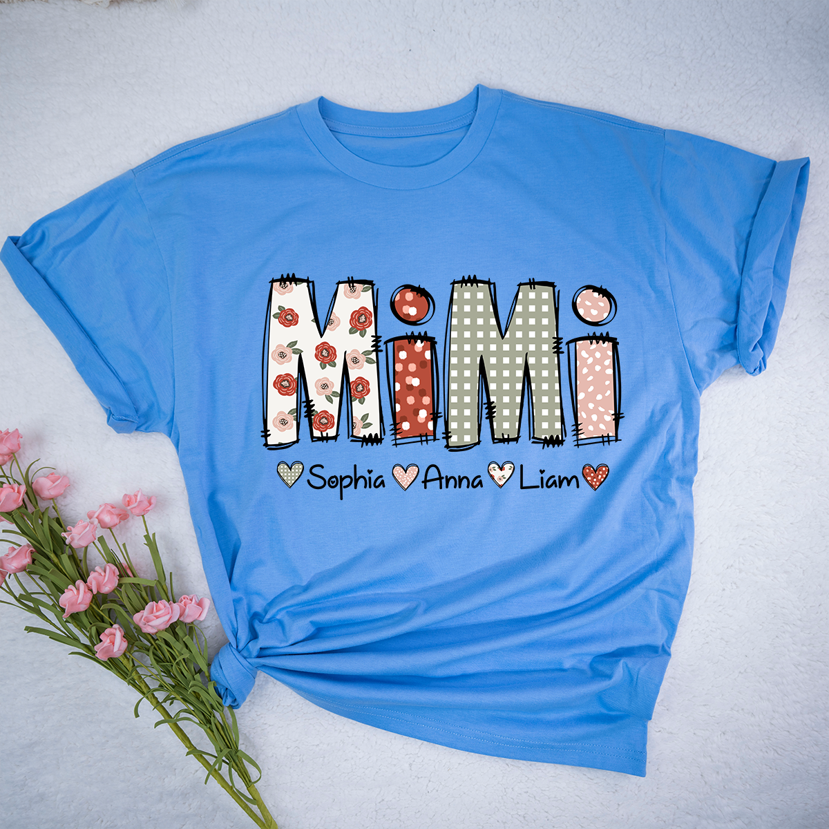 Personalized Mimi Flower 2025 Shirt, Custom Grandma With Grandkids T-Shirt