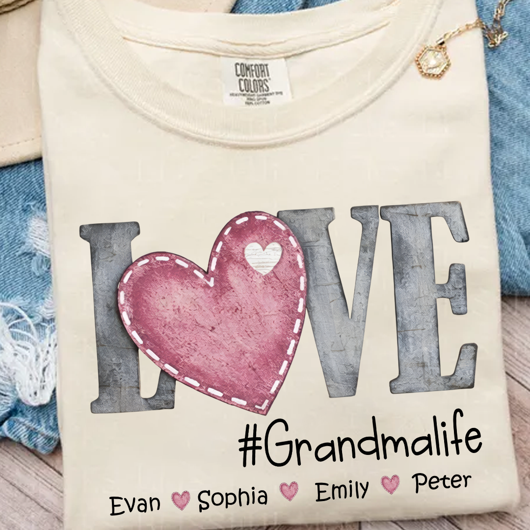 Comfort Colors®'s Personalized Grandma Life T Shirt With Kids Names, Love Heart Graphic Shirt for Nana Mimi Gigi Grandma, Custom Family Name Tee, Soft Casual Everyday Wear