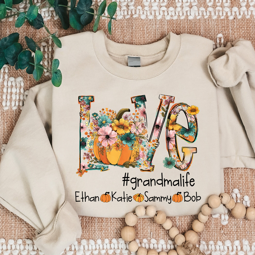 Custom Autumn Pumkin Sweatshirt, Personalized for Grandma and Her Grandkids