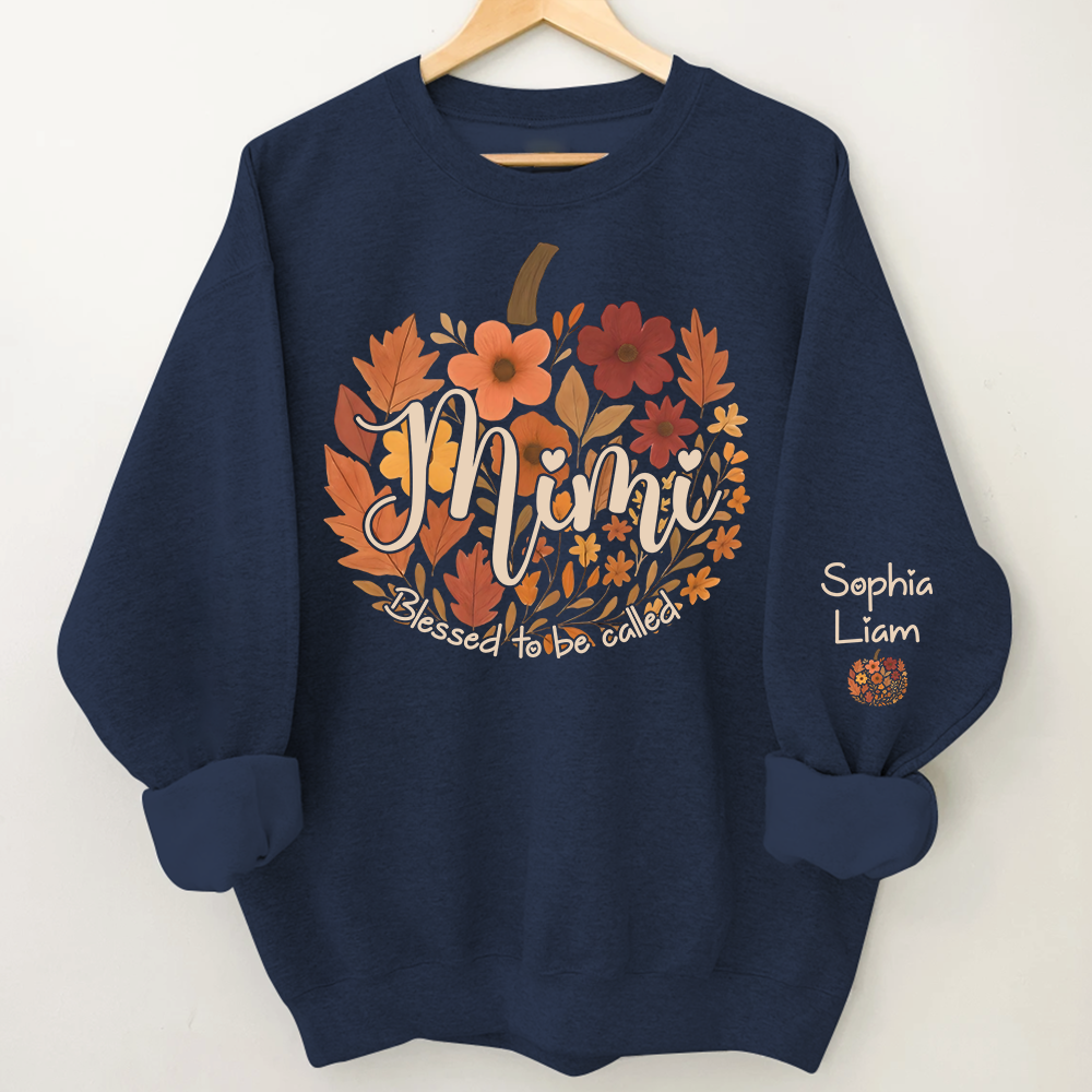 Custom Mimi Fall Sweatshirt with Kids Names, Floral Pumpkin Grandma Shirt, Blessed to be Called Mimi Autumn Gift