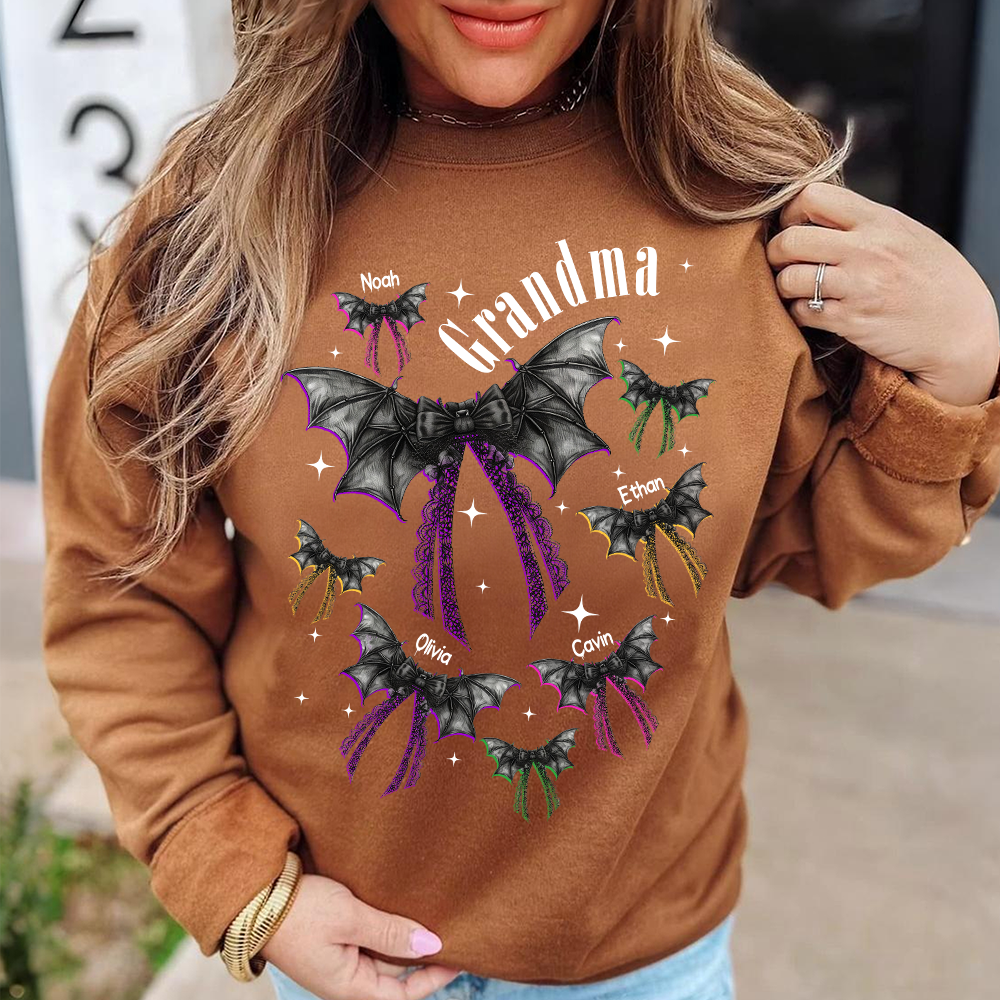 Grandma Halloween Sweatshirt, Personalized Family Spooky Bow for Grandma And Kids