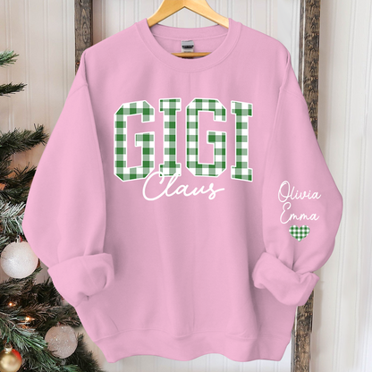 Custom Gigi Claus Green Caro Christmas With Kids Sweatshirt