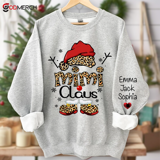 Mimi Claus Leopard Christmas, Christmas Grandma Nana Mimi Claus Shirt Custom Name