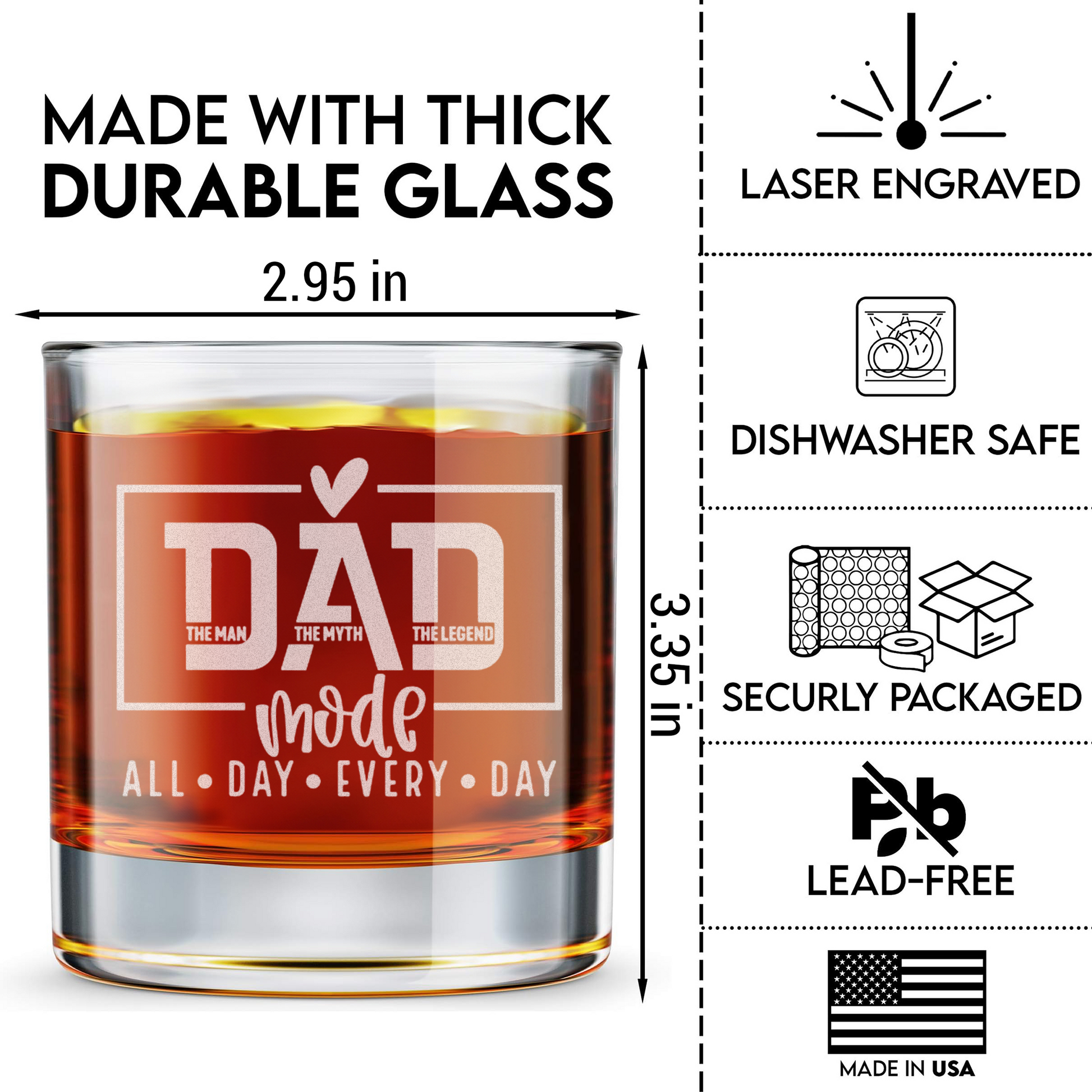 Dad Mode All Day Every Day - Daddy And Kids Whiskey Glass