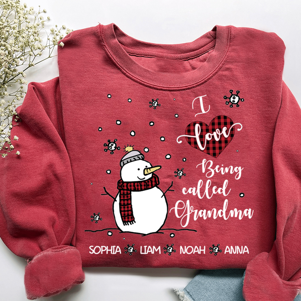 Personalized Christmas Snowman I Love Being Grandma Sweatshirt, Gifts for Grandma and Kids