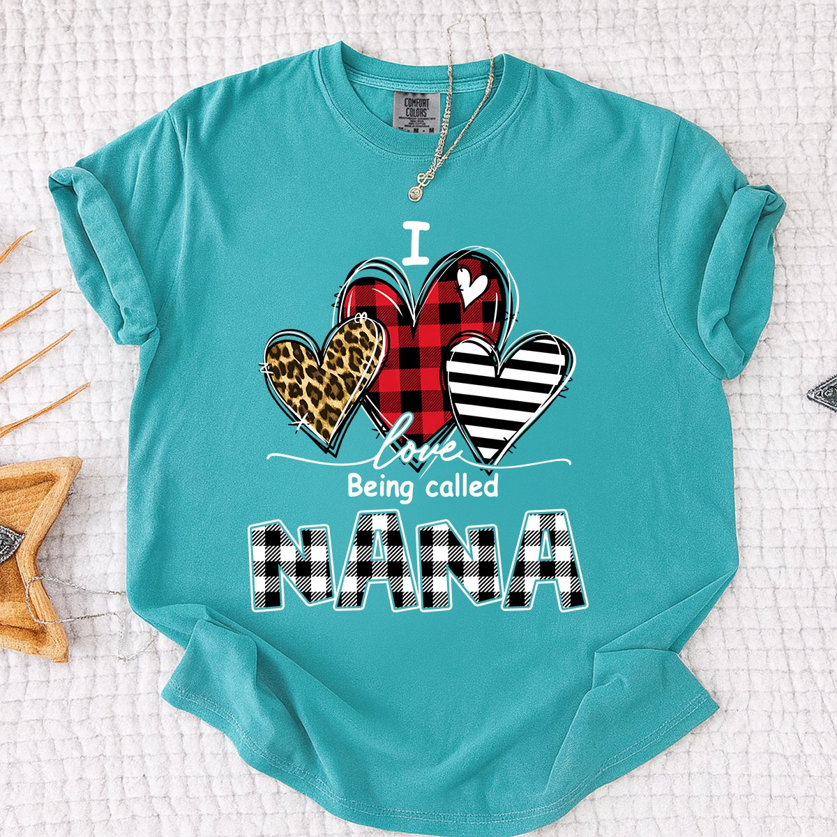 I Love Being Called Nana Leopard Print And Caro Shirt, Grandma Comfort Colors Personalized For Gift Grandma
