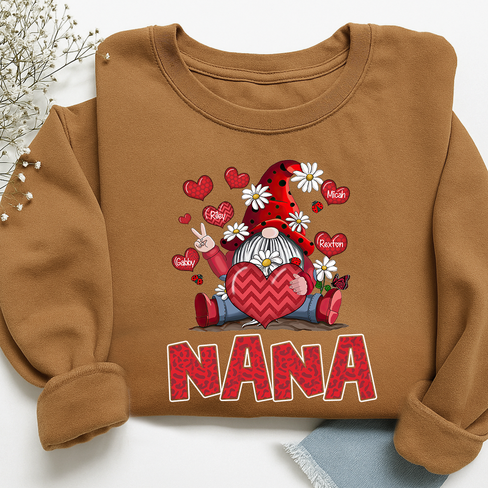 Nana Valentine Sweatshirt with Gnome Heart Design, Cute Family Love Crewneck