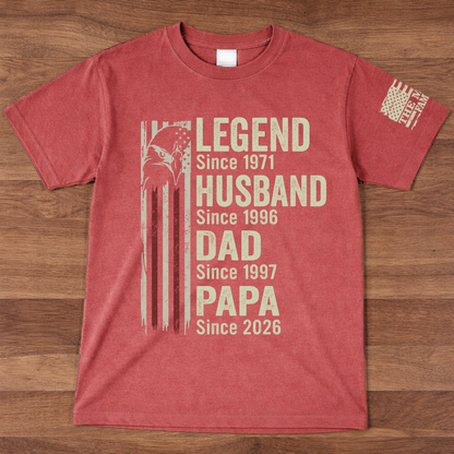 Legend Husband Dad Papa Shirt with American Flag, Personalized Since Year T-Shirt Gift for Men