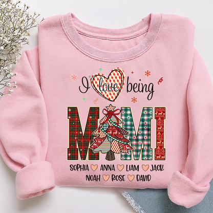 Personalized I Love Being Mimi Christmas Sweatshirt, Customized Gifts for Grandma and Grandchild