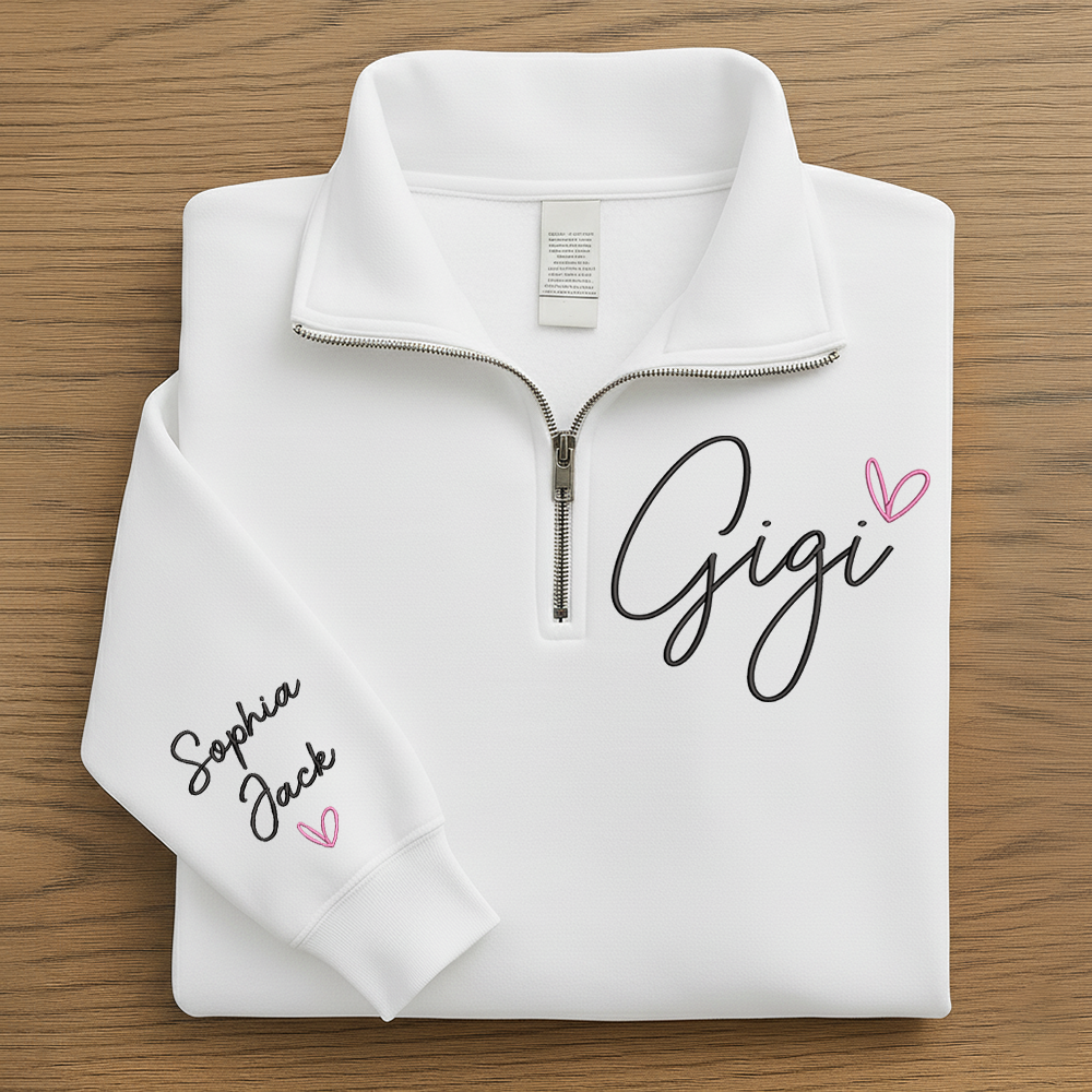 Personalized Gigi Quarter Zip Sweatshirt – Custom Embroidered Gift For Grandma Or Gigi With Grandkids Names