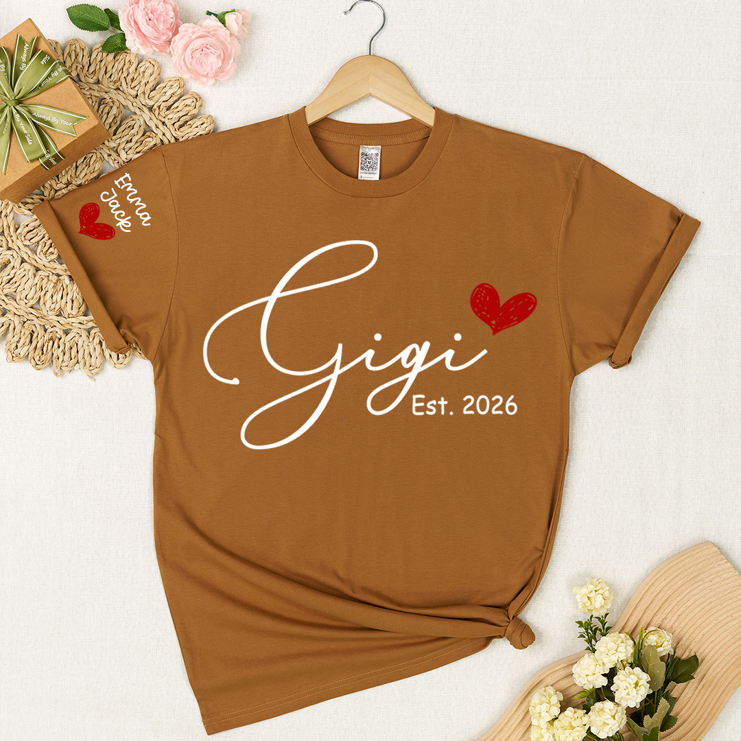 Personalized Gigi T-Shirt Est. 2026 for Grandmothers Custom Name Gift