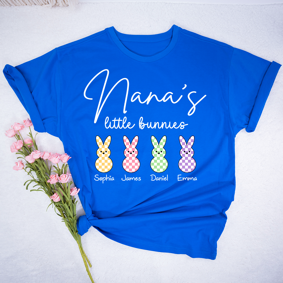 Personalized Nana Easter Shirt With Bunny Names, Nana’s Little Bunnies Custom Grandma T Shirt