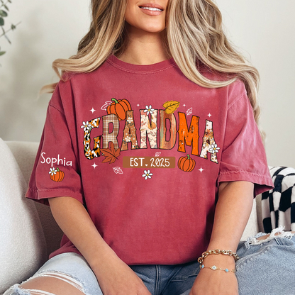 Custom Grandma Pumkin Tshirt, Personalized For Grandma And Kids